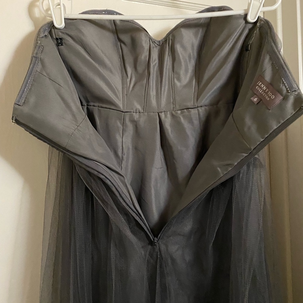 Jenny Yoo Empire Waist Flowy Grey Evening Gown Prom formal Dress retro - Picture 14 of 17